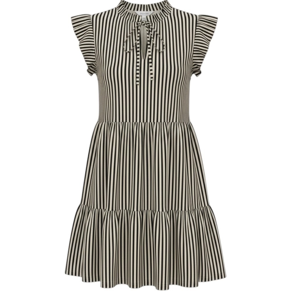 Time and Tru Black Cream Striped Flutter Sleeve Tiered Baby Doll Dress